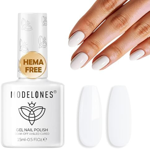 modelones HEMA-Free White Gel Nail Polish 15ml, 28+ Days Long Lasting, UV LED Soak Off, 15ml Summer Nail Art & Suit for French Tip, Glazed Clean Girl