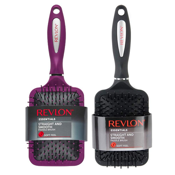 Revlon Straight & Smooth Soft Touch Paddle Hair Brush Set Black + Berry    2 Count (Pack of 1)