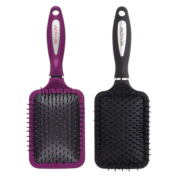 Revlon Straight & Smooth Soft Touch Paddle Hair Brush Set Black + Berry    2 Count (Pack of 1)