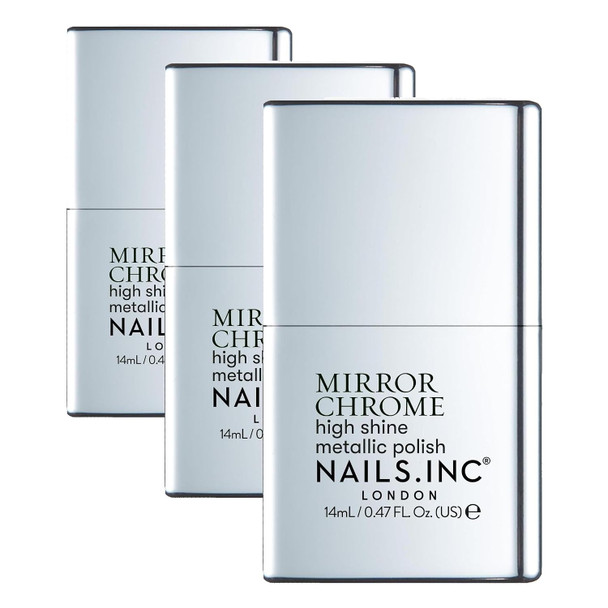 Nails Inc Silver Served Silver Metallic Mirror Chrome No Chip Long Lasting Quick Dry Air Dry Professional Manicures and Pedicures Fingernails and Toenails Vegan Nail Polish 0.47 Fl Oz (Pack of 3)