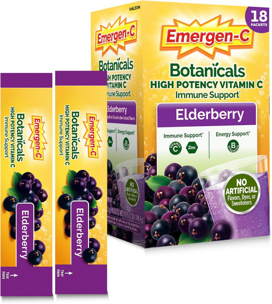 Emergen-C Elderberry Vitamin C Immune Support Powder, 18 Packets