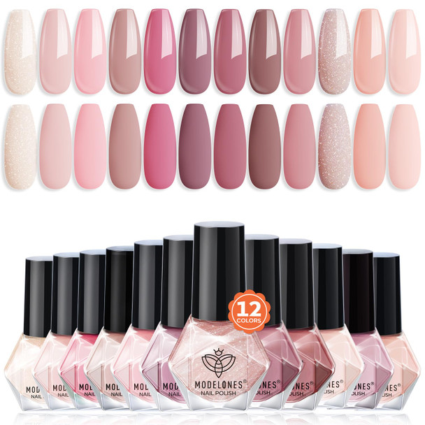 modelones 12 Colors Nude Pink Nail Polish Set, Quick Dry Mini Kit