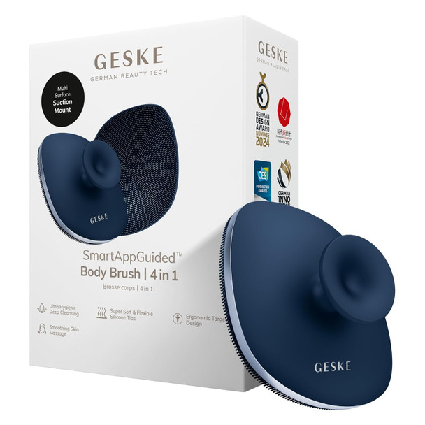 GESKE Body Brush | 4 in 1 | Design with Metal Ring | Cleansing Brush for the Entire Body | Professional Deep Cleaning | Soft Silicone Bristles | Ergonomic Two-Finger Design
