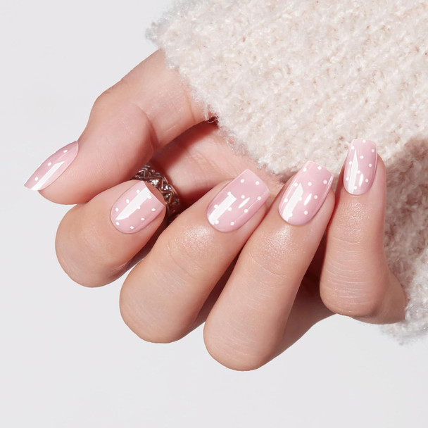 Modelones French Tip Press on Nails Short Square, Pink White Fake Nails