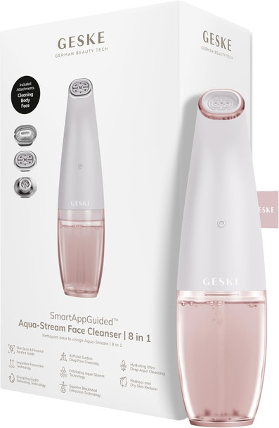 GESKE SmartAppGuided™ Aqua-Stream Face Cleanser | 8 in 1 | Deep Pore Cleansing | Impurities Prevention | Blackhead Extraction | Reduce Red & Dry Skin | Use with Our Aqua-Stream Solution