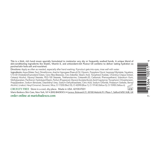 Mario Badescu Elasto Seamollient Hand Cream  Rich Thick Hand Lotion for Ultra Dry or Frequently Washed Skin Moisturizer with Elastin & Vitamins  8 Ounce (Pack of 1)