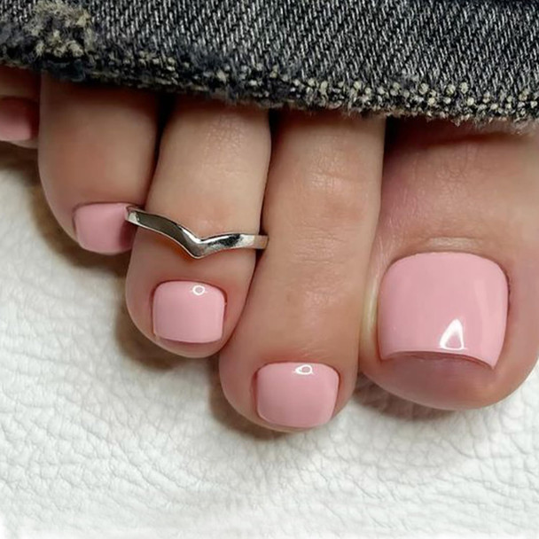 Modelones Press on Toenails Short, Nude French Tip Toe Nails Square