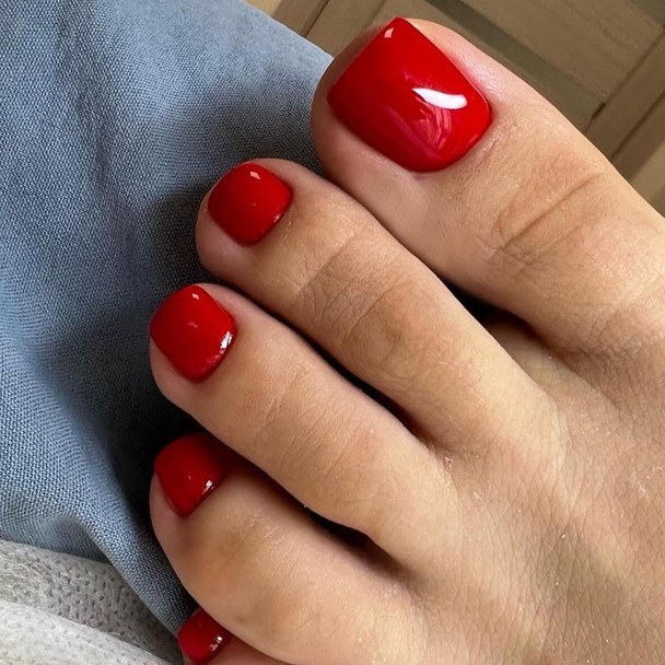 Modelones Press on Toenails Short, Nude French Tip Toe Nails Square