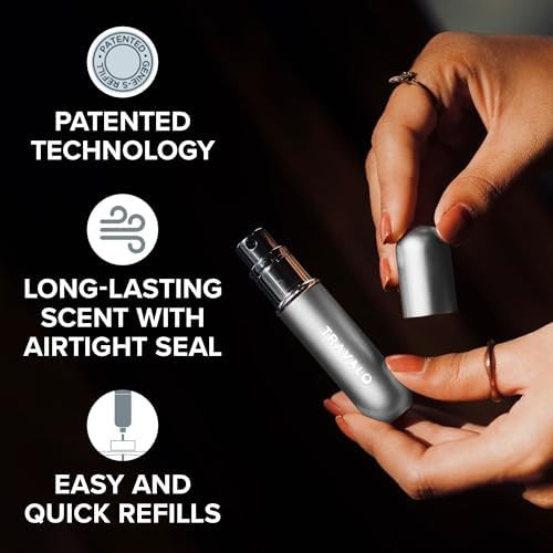 Travalo Classic HD Perfume Atomizer - Leak-Proof and TSA Approved for Air Travel - Reusable, Airtight, Easy-Fill Mini Pump Sprayer - Lightweight, Elegant Design w/Volume Window - Silver 0.17oz