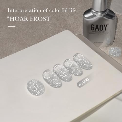 GAOY Silver Reflective Glitter Gel Nail Polish, 16ml Jelly Translucent Sparkle Nail Polish, UV Light Cure Gel for Manicure Art DIY, 3900 Hoar Frost