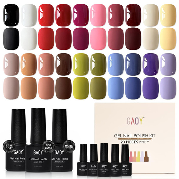 GAOY 23 Pcs Gel Nail Polish Set, 20 Fall Colorful Colors