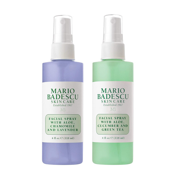 Mario Badescu Facial Spray Duo  Includes Aloe Chamomile & Lavender PLUS Aloe Cucumber & Green Tea Toner for Face Neck or Hair  Cooling and Hydrating Face Mist for All Skin Types Dewy Finish