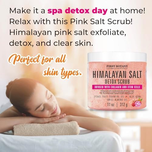 First Botany Body Scrub Natural Exfoliating Salt Scrub & Body and Face Souffle helps with Moisturizing Skin Acne Cellulite Dead Skin Scars Wrinkles