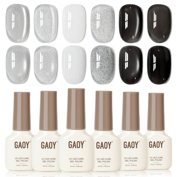 GAOY Icy Glassy Cat Eye Gel Nail Polish Set, 6 Jelly Colors, Sea Splash