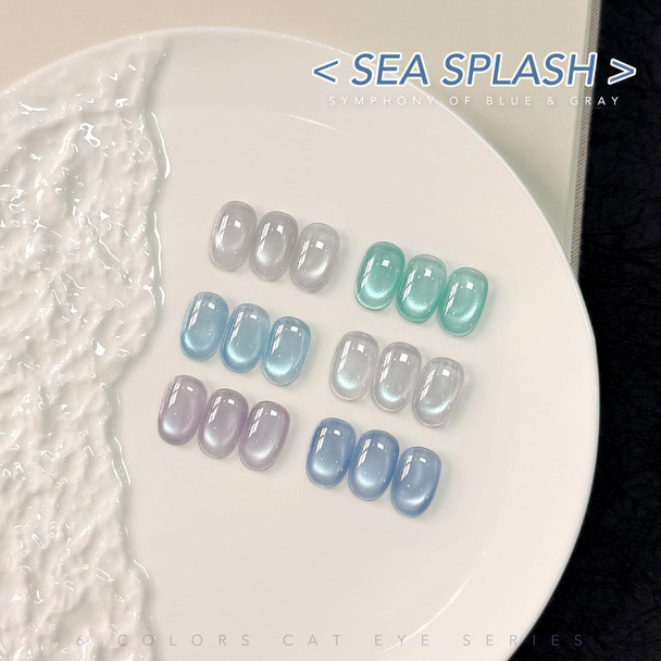 GAOY Icy Glassy Cat Eye Gel Nail Polish Set, 6 Jelly Colors, Sea Splash