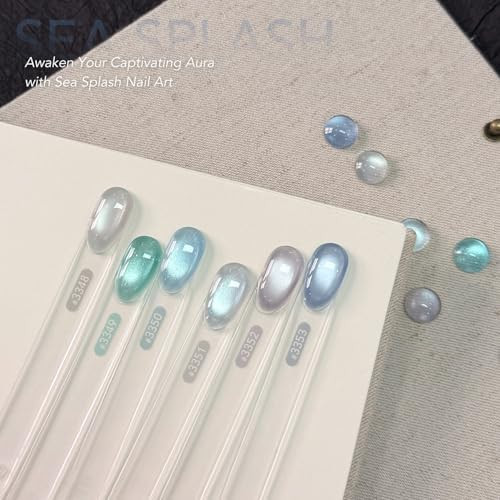 GAOY Icy Glassy Cat Eye Gel Nail Polish Set, 6 Jelly Colors, Sea Splash