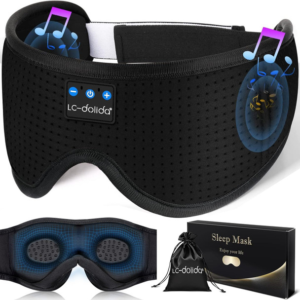 LC-dolida Sleep Mask with Bluetooth Headphones Sleep Headphones Bluetooth Sleep Mask 3D Sleeping Headphones for Side Sleepers Best Gift and Travel Essential (Elegant Black)