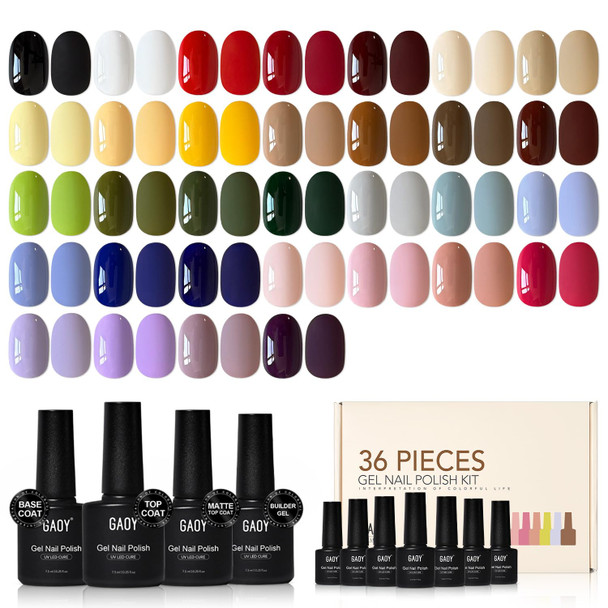 GAOY 36 Pcs Gel Nail Polish Set, 32 All Season Colorful Colors