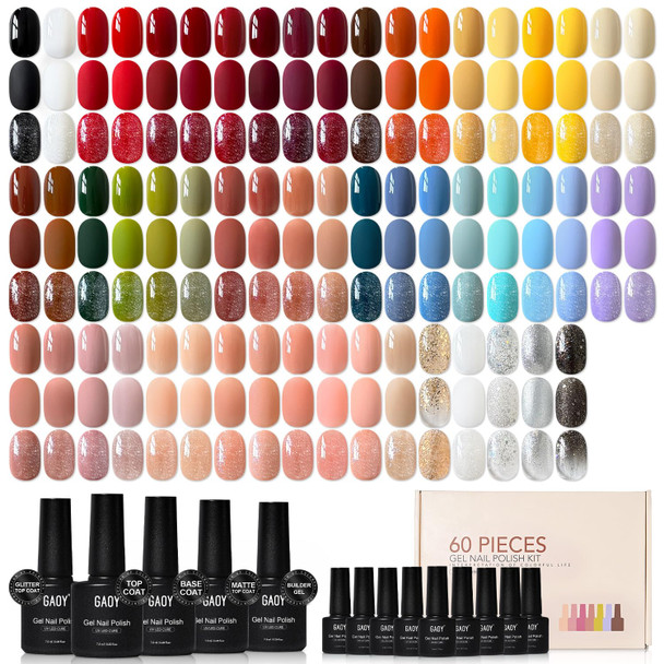 GAOY 60 Pcs Gel Nail Polish Set, 55 Colors at Home Manicure Gel Polish Kit