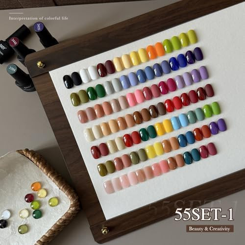 GAOY 60 Pcs Gel Nail Polish Set, 55 Colors at Home Manicure Gel Polish Kit
