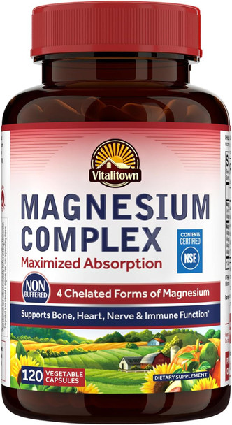 Vitalitown Magnesium Complex Supplement 500mg – NSF Certified, 120 Capsules