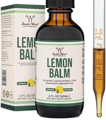 Double Wood Supplements Lemon Balm Liquid Drops 590mg Calm Sleep + Digestion 120 Servings
