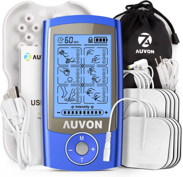 AUVON 24 Modes TENS Unit Muscle Stimulator for Pain Relief Premium Pads