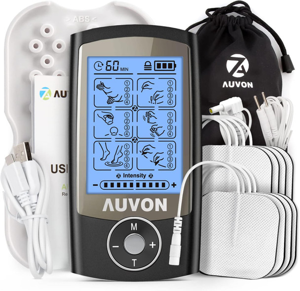 AUVON 24 Modes TENS Unit Muscle Stimulator for Pain Relief Premium Pads
