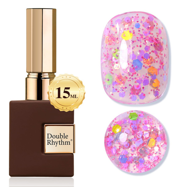 Double Rhythm 15ML Snow Glitter Gel Polish Shimmer Reflective Holographic Color for Nail Art Salon DIY at Home