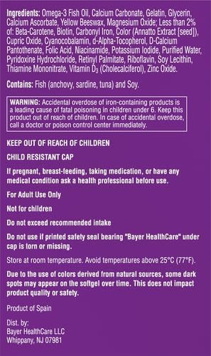 One A Day Women's Prenatal 1 Multivitamin Including Vitamin A  Vitamin C Vitamin D B6, B12 Iron Omega 3 DHA & more Tablet Softgels 60 Count  Supplement