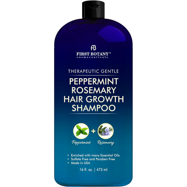 First Botany Peppermint Rosemary Hair Regrowth Shampoo  Anti Hair Loss product, Daily Hydrating, Detoxifying, Volumizing Shampoo and Fights Dandruff For Men and Women 16 fl oz