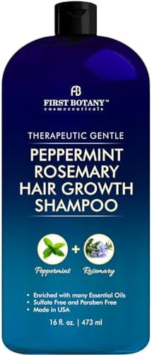 First Botany Peppermint Rosemary Hair Regrowth Shampoo  Anti Hair Loss product, Daily Hydrating, Detoxifying, Volumizing Shampoo and Fights Dandruff For Men and Women 16 fl oz