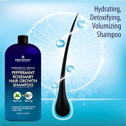 First Botany Peppermint Rosemary Hair Regrowth Shampoo  Anti Hair Loss product, Daily Hydrating, Detoxifying, Volumizing Shampoo and Fights Dandruff For Men and Women 16 fl oz