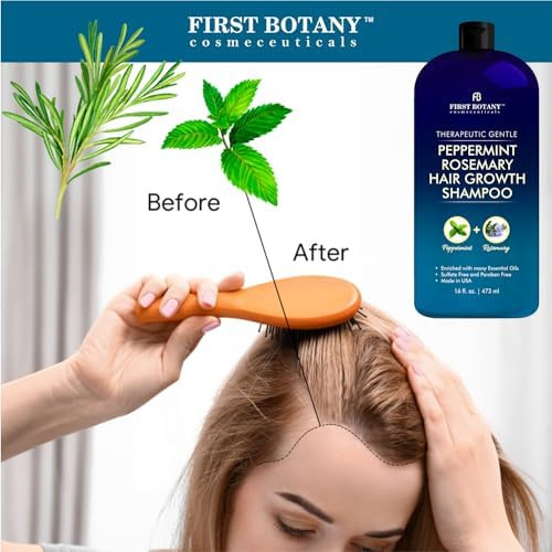 First Botany Peppermint Rosemary Hair Regrowth Shampoo  Anti Hair Loss product, Daily Hydrating, Detoxifying, Volumizing Shampoo and Fights Dandruff For Men and Women 16 fl oz