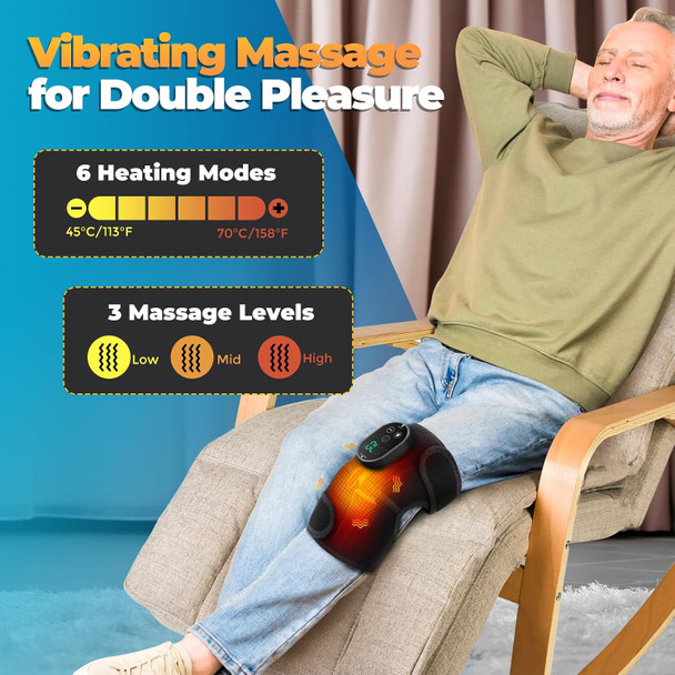 FlareMore Cordless Heated Knee Massager with Vibration FSA Eligible HSA Heated Knee Brace Wrap Heating Shoulder Brace Support Wrap for Knee Elbow Heating Pad with 6 Heating Levels 3 Massage Modes andTimer