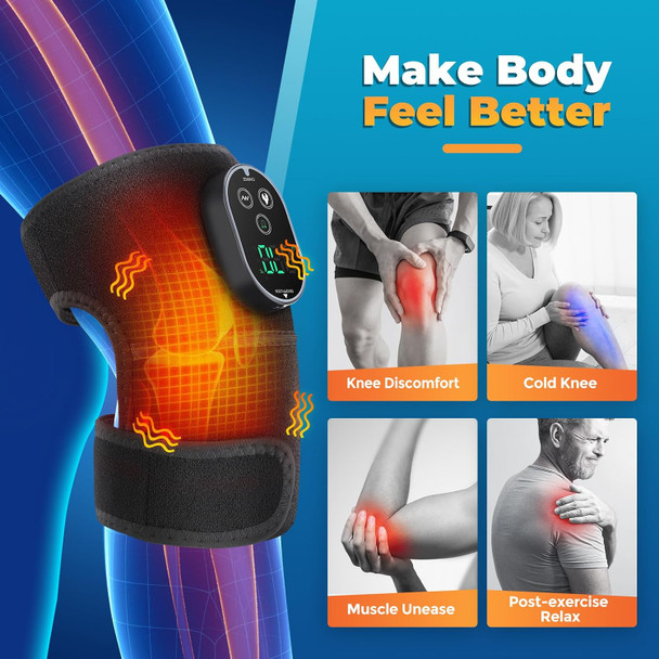 FlareMore Cordless Heated Knee Massager with Vibration FSA Eligible HSA Heated Knee Brace Wrap Heating Shoulder Brace Support Wrap for Knee Elbow Heating Pad with 6 Heating Levels 3 Massage Modes andTimer