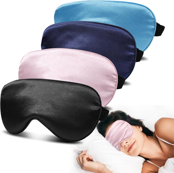 JroyJoy 4 Pack Silk Sleep Mask Blackout Eye Mask with Adjustable Strap