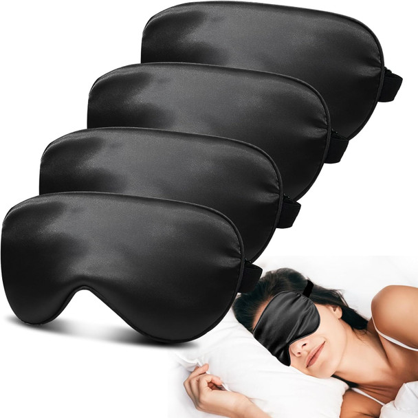 JroyJoy 4 Pack Silk Sleep Mask Blackout Eye Mask with Adjustable Strap