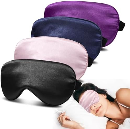 JroyJoy 4 Pack Silk Sleep Mask Blackout Eye Mask with Adjustable Strap