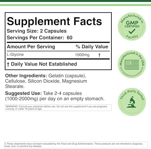 Double Wood Supplements Glycine Capsules 1000mg Supports Restful Sleep & Relaxation