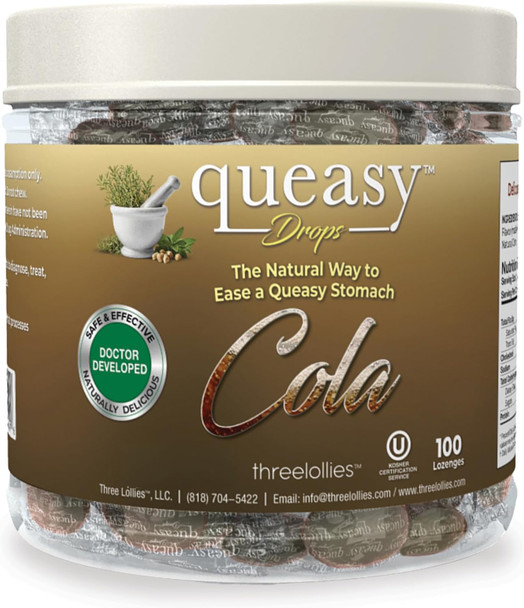 Three Lollies Queasy Drops Relief from Nausea & Travel Sickness Soothes a Dry Mouth & Settles Stomach Natural Ingredients