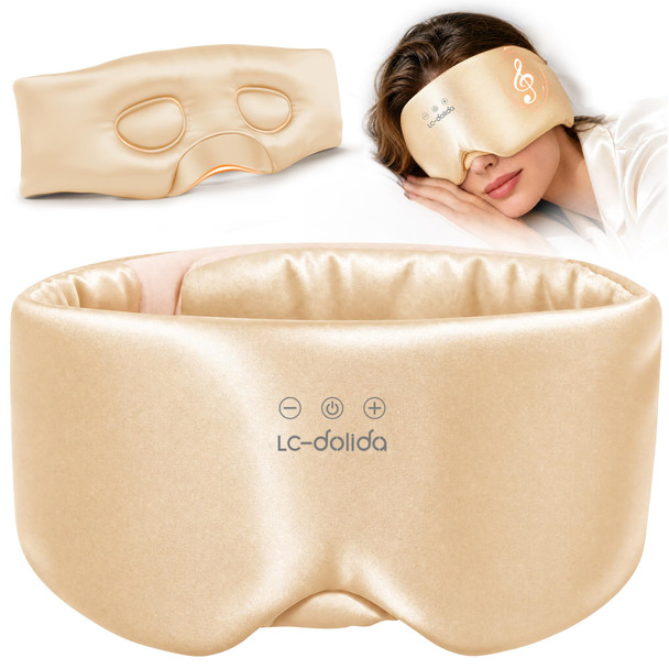 LC-dolida 3D Silk Bluetooth Sleep Mask Mulberry Silk Sleep Mask with Bluetooth Headphones, Bluetooth Eye Sleep Mask for Side Sleepers Total Blackout Bluetooth Eye Mask for Women Men