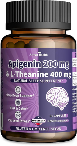 Anven Health L-Theanine Apigenin Supplement for Sleep Stress Relaxation USA