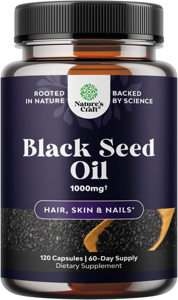 Natures Craft Black Seed Oil Capsules with Omega 3 6 9 Dietary Supplement 60 Count
