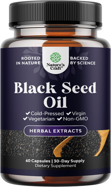 Natures Craft Black Seed Oil Capsules with Omega 3 6 9 Dietary Supplement 60 Count