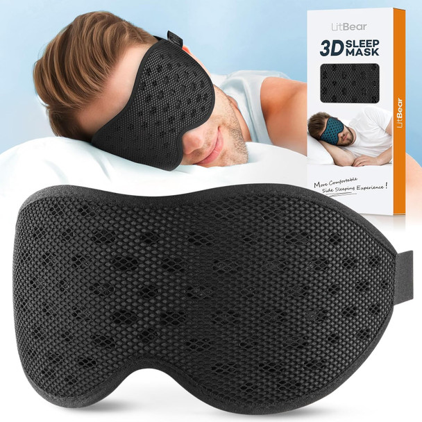 LitBear Breathable Sleep Mask 3D Eye Mask Sleep for Side Sleeper Women Men