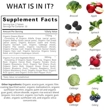 Number One Nutrition USDA Organic Superfood Greens 28 Ingredients, Vegan Non-GMO