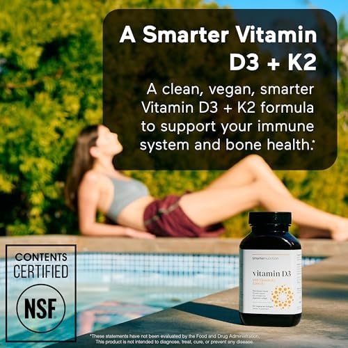 SMARTERNUTRITION Vegan Vitamin D3 5000 IU + Natural Vitamin K2 1100 mcg in Organic Coconut & Olive Oil - D3 K2 Supplement for Immune & Bone Support