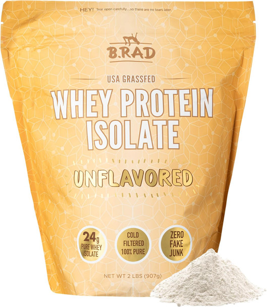 B.rad Grass-Fed Whey Protein Isolate Powder | 100% USA Sourced | 95% Purity, Cold Processed, Non-GMO, Gluten Free, Soy Free | 2 lb, 36 Servings