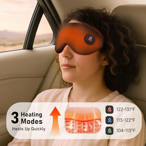 LitBear Heated Eye Mask Silk Cordless Warm Eye Compress for Dry Eyes Light Blocking Heat Eye Mask for Women Men Soft Eye Heating Pad for Dry Eyes Travel Rechargeable Washable Cover